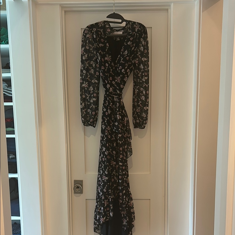 Wayf Blue Long Sleeve V-Neck Gown